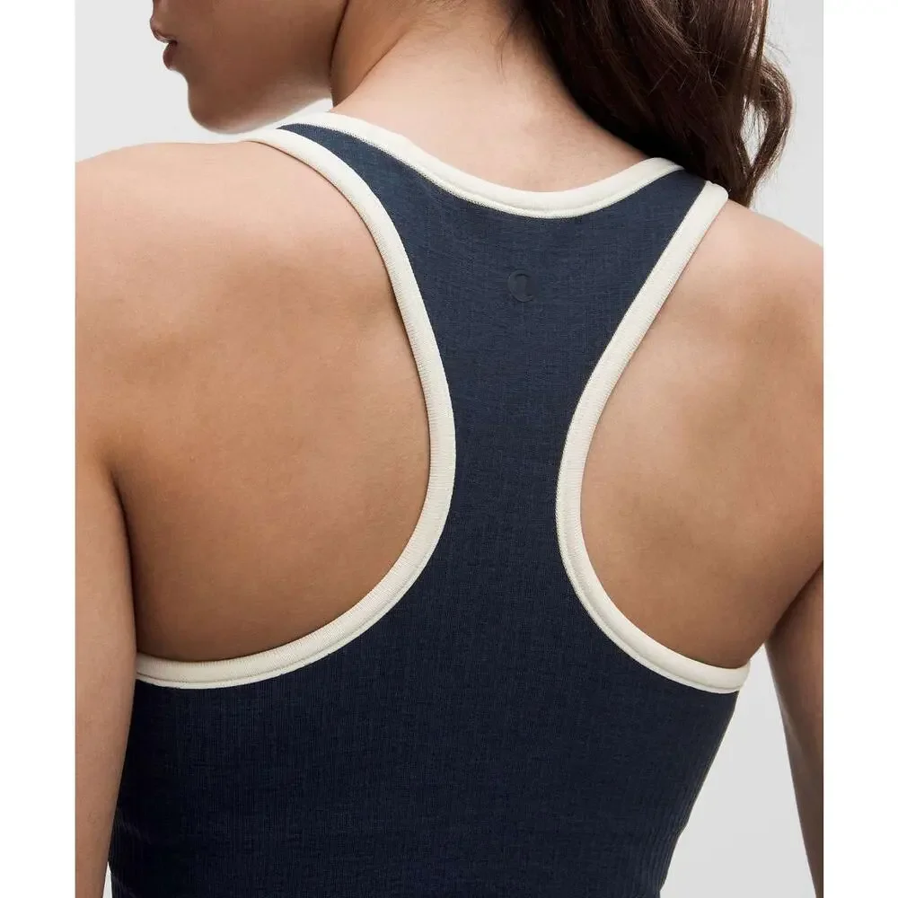 NWT Lululemon Ebb to Street Cropped Racerback Tank Top *Contrast Navy Size 10